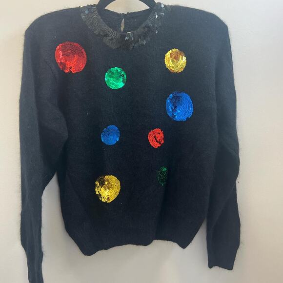 Black sequin sweater with multi colored circles 80s - Picture 1 of 7